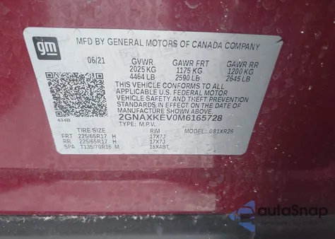 2021 Chevrolet Equinox Fwd Lt z USA, uszkodzony, nr VIN 2GNAXKEV0M6165728